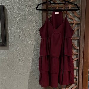 Pink Lily Burgundy Tiered Spaghetti-Strap Mini Dress